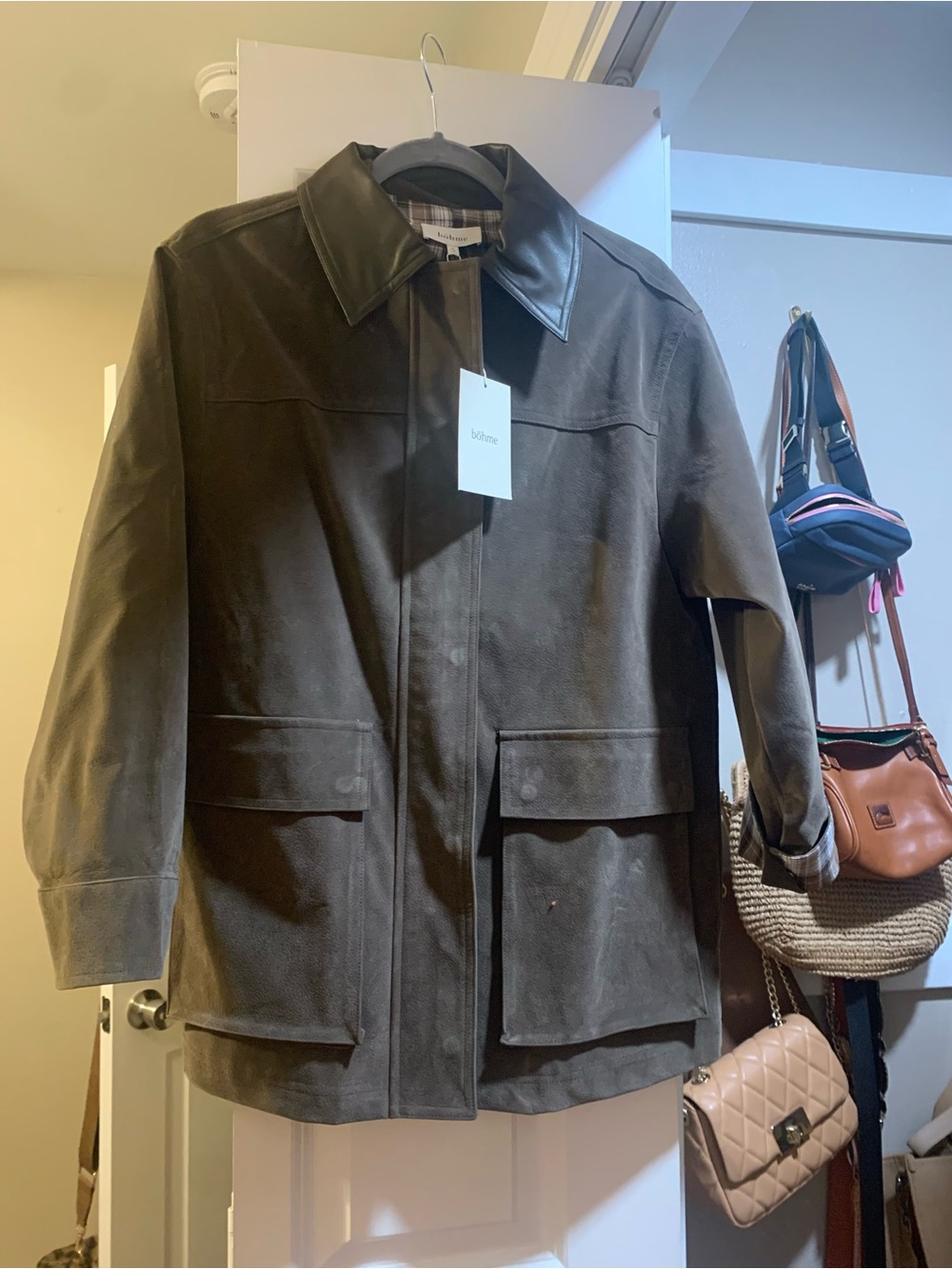 Women's Dark Brown suede Military cargo Field Jacket